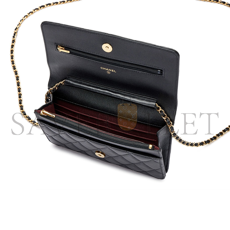 CHANEL LAMBSKIN QUILTED WALLET ON CHAIN AP0250 (19*13*3cm)